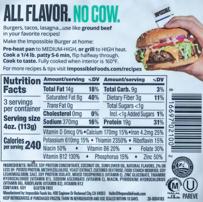 Impossible burger nutrition facts