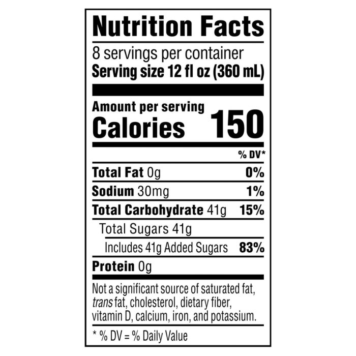 Pepsi cola nutrition facts